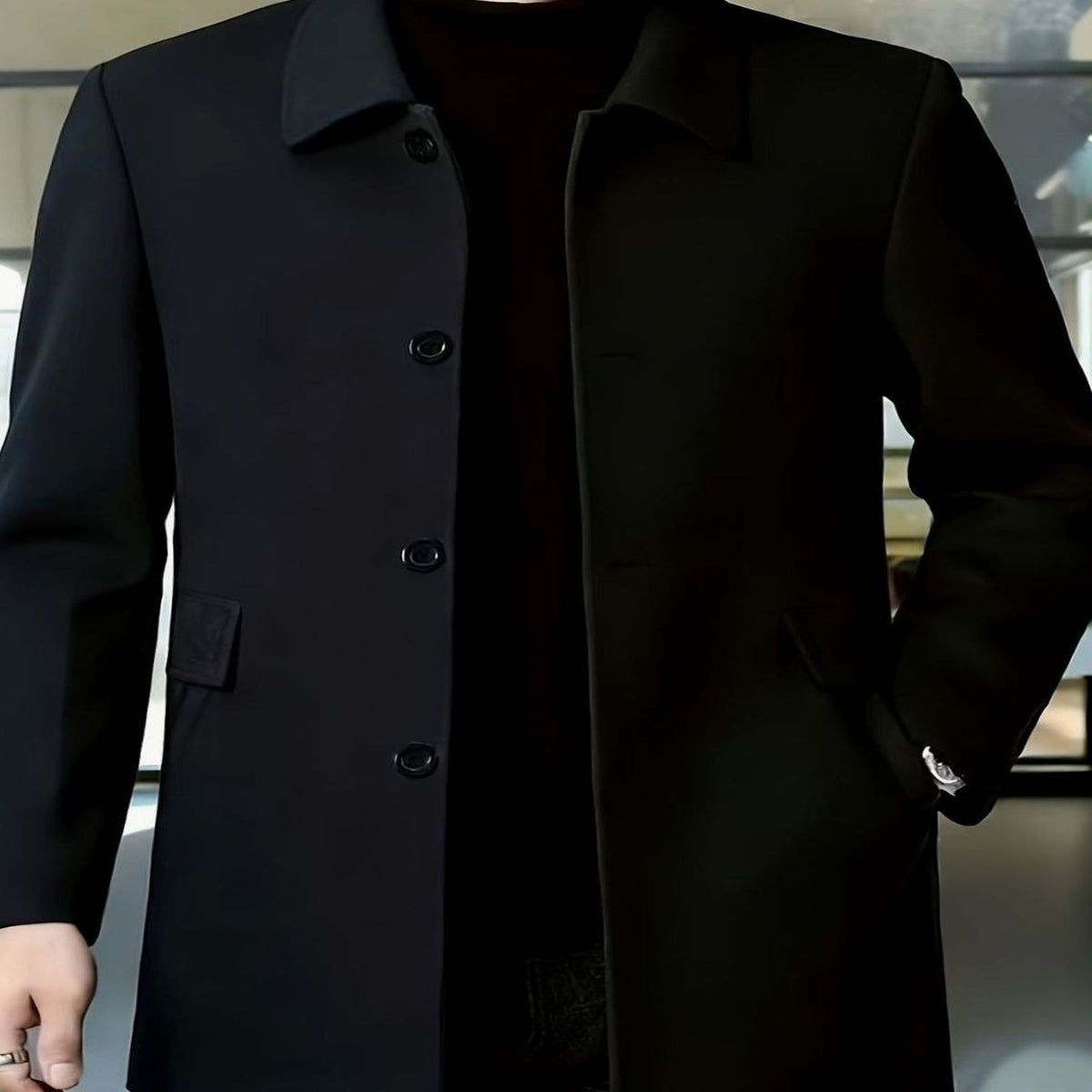 Samuel | Men's Single-Breasted Loose Fit Wool Trench Coat