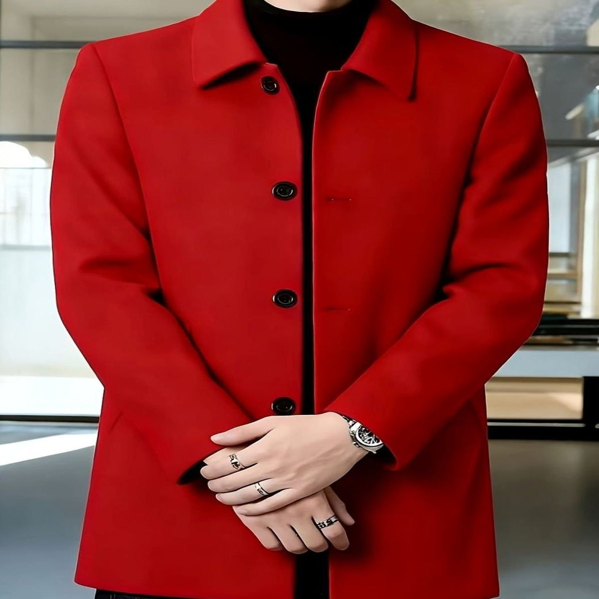 Samuel | Men's Single-Breasted Loose Fit Wool Trench Coat