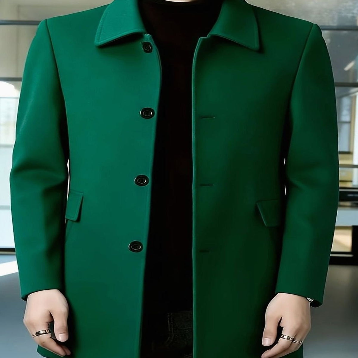 Samuel | Men's Single-Breasted Loose Fit Wool Trench Coat