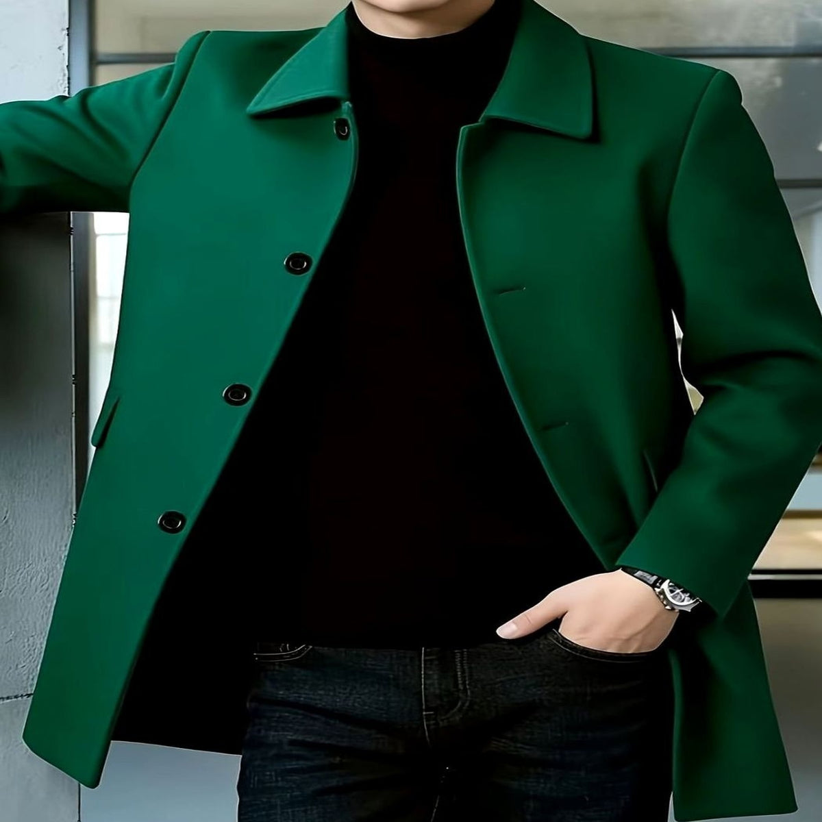 Samuel | Men's Single-Breasted Loose Fit Wool Trench Coat