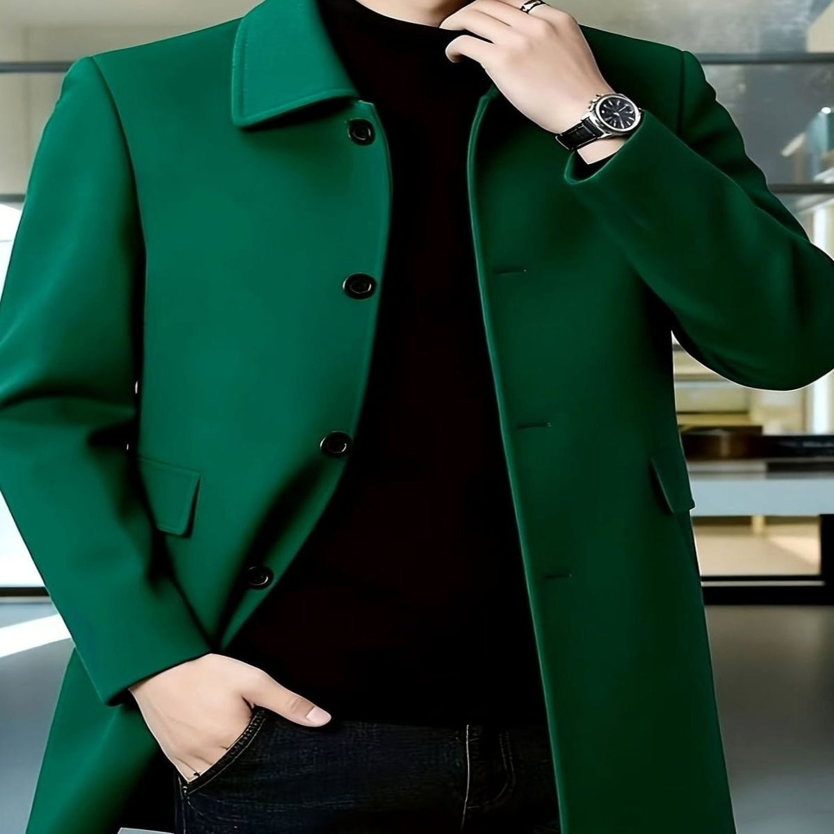Samuel | Men's Single-Breasted Loose Fit Wool Trench Coat
