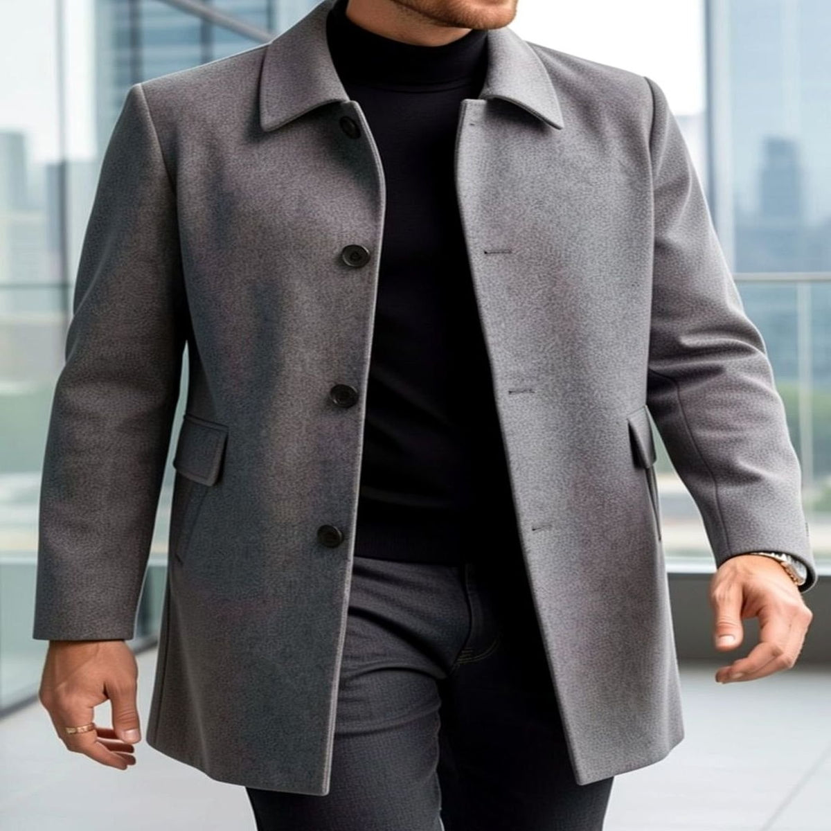 Samuel | Men's Single-Breasted Loose Fit Wool Trench Coat
