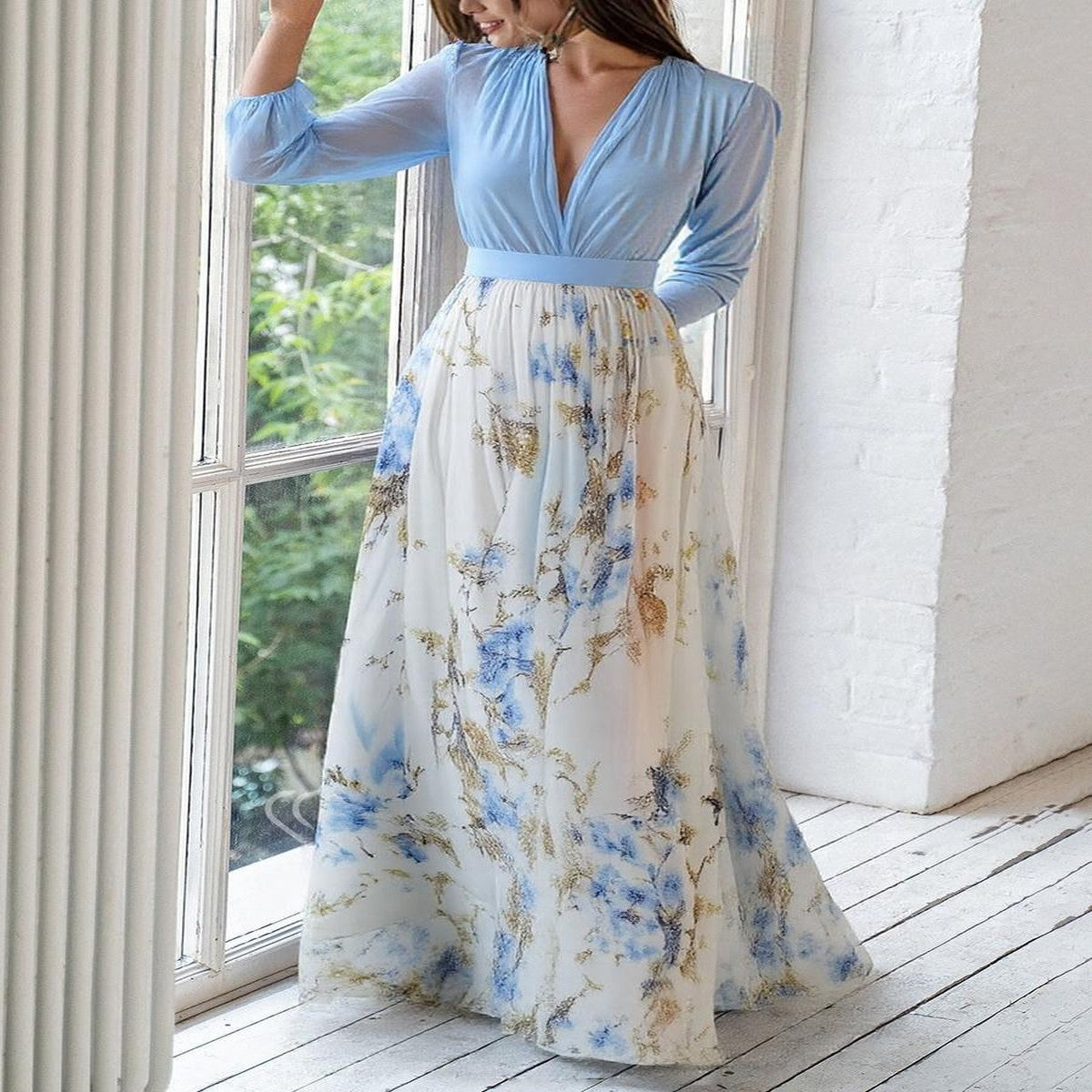 Vestido largo con estampado floral