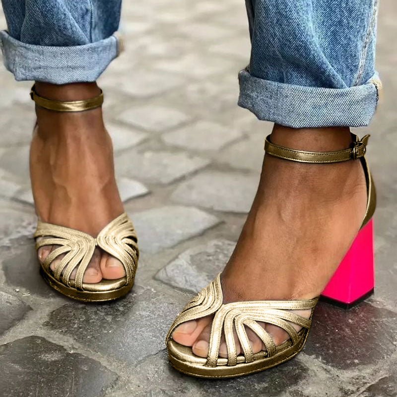 Evelyn | Open-toe block heel sandals with ankle straps