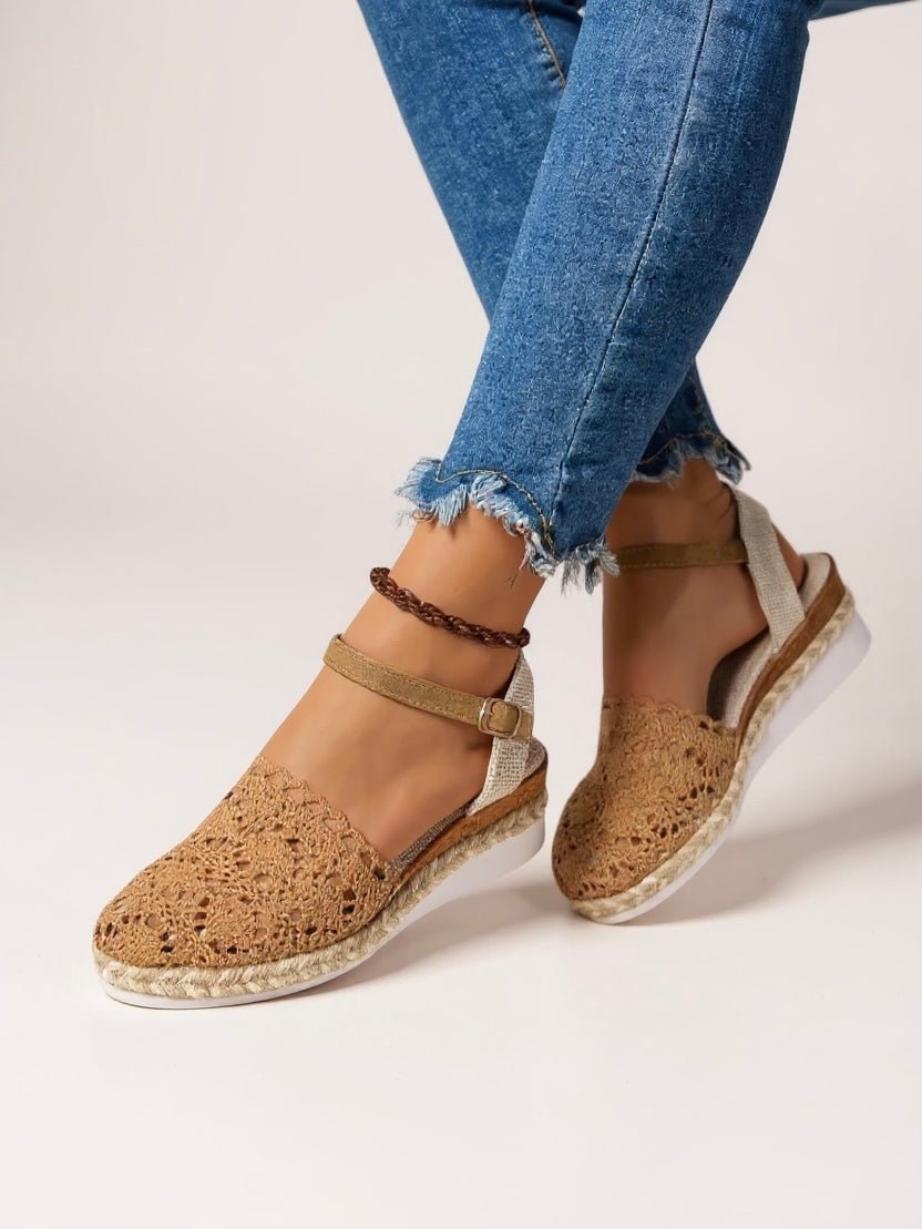 Victoria | Boho crochet espadrille sandals with ankle strap