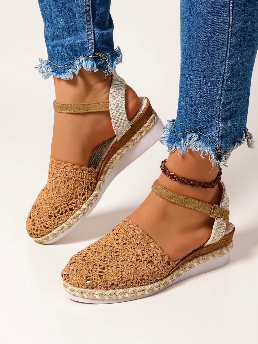 Victoria | Boho crochet espadrille sandals with ankle strap