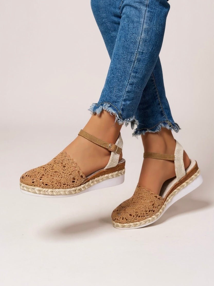 Victoria | Boho crochet espadrille sandals with ankle strap
