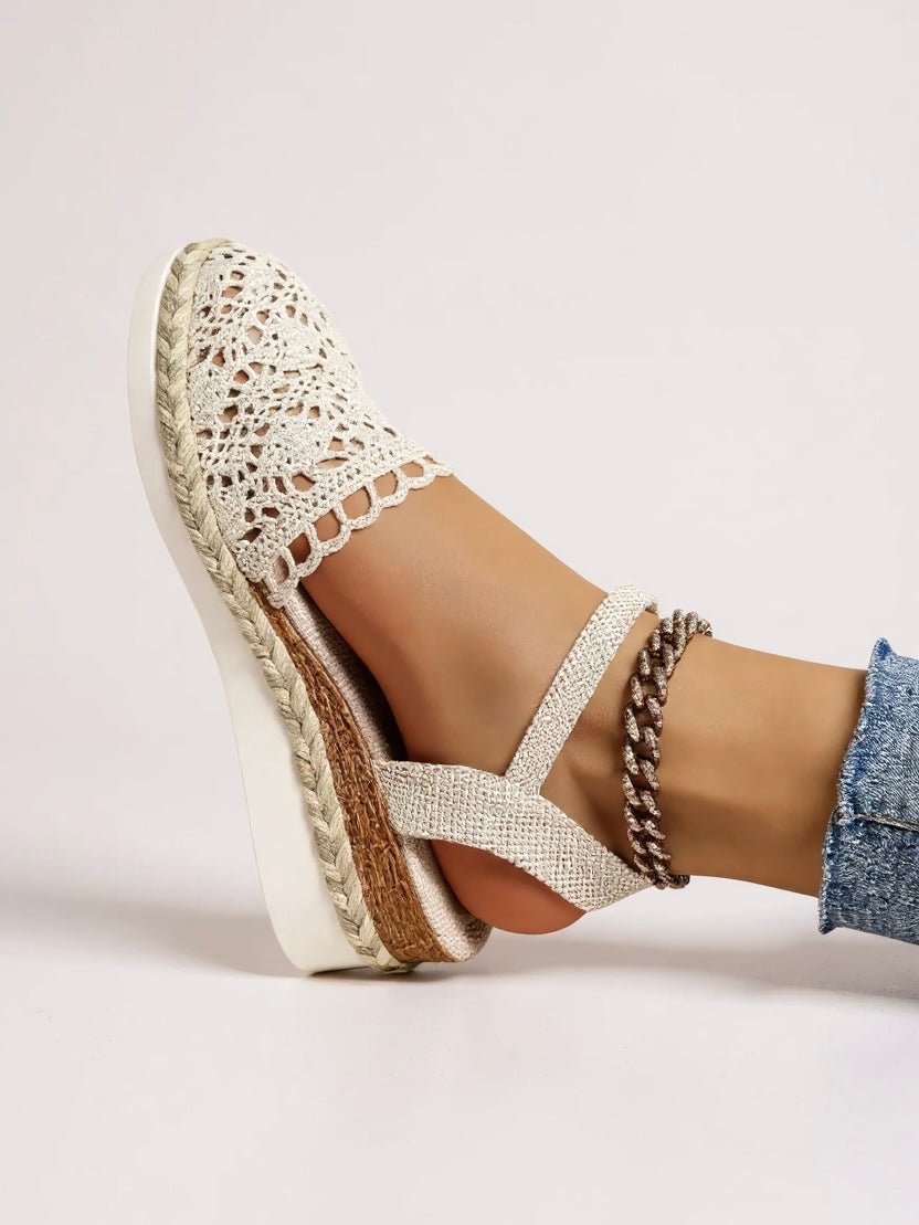 Victoria | Boho crochet espadrille sandals with ankle strap