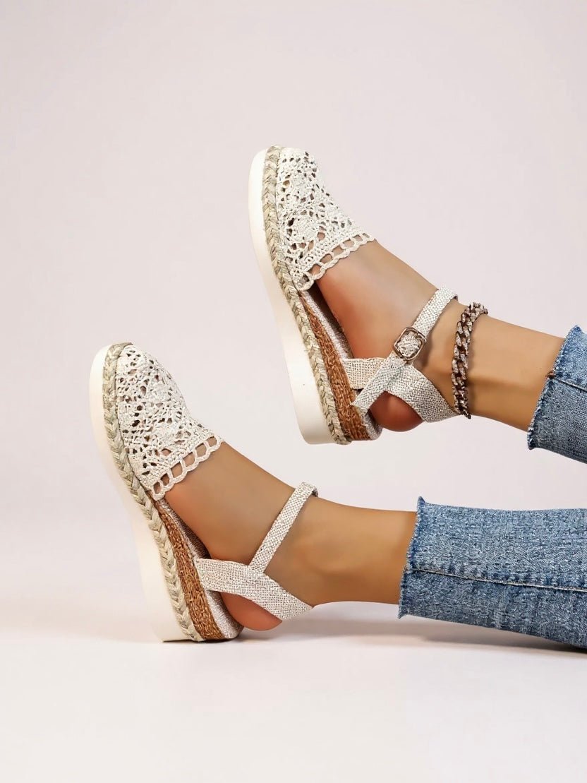 Victoria | Boho crochet espadrille sandals with ankle strap