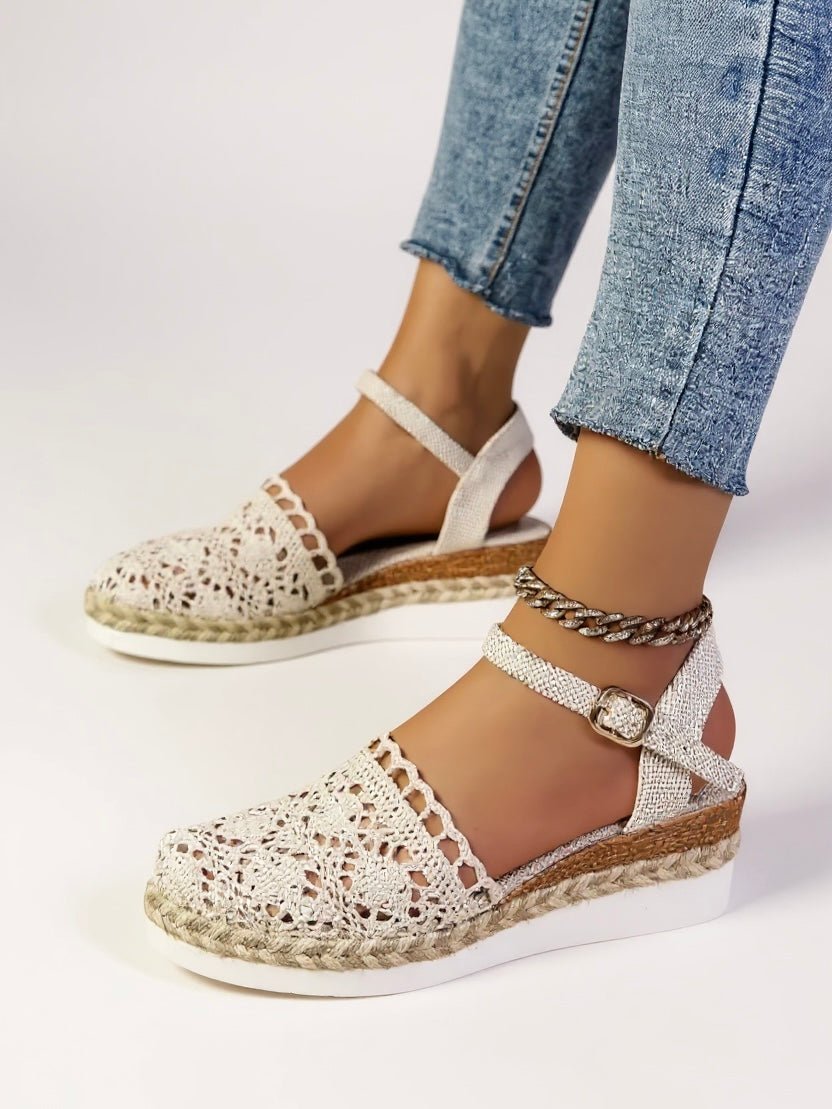 Victoria | Boho crochet espadrille sandals with ankle strap