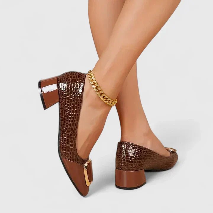 Camila | Crocodile-effect embossed loafers with block heel