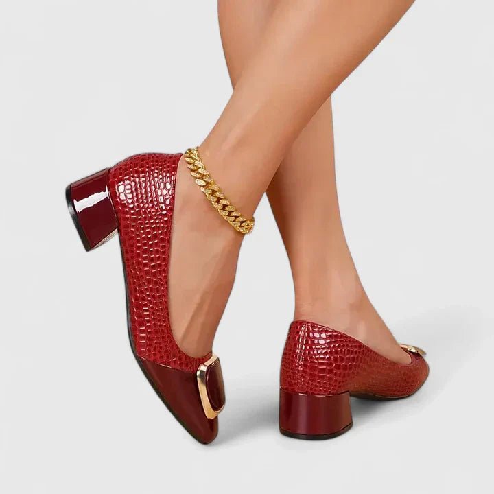 Camila | Crocodile-effect embossed loafers with block heel