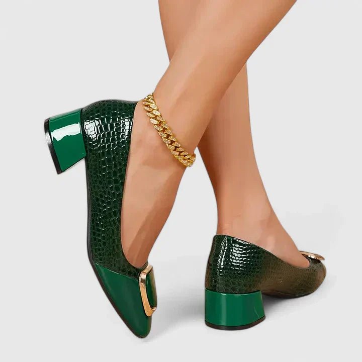 Camila | Crocodile-effect embossed loafers with block heel