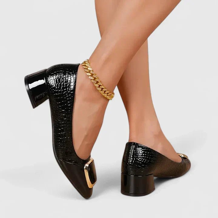 Camila | Crocodile-effect embossed loafers with block heel