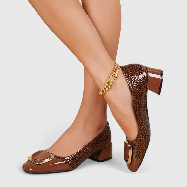 Camila | Crocodile-effect embossed loafers with block heel