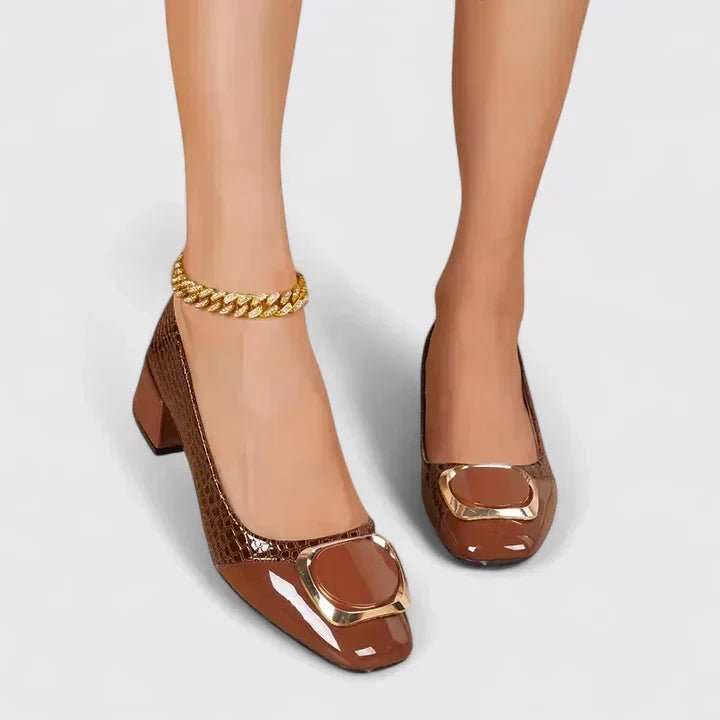 Camila | Crocodile-effect embossed loafers with block heel