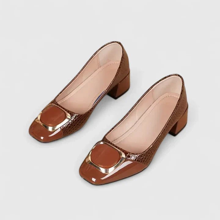 Camila | Crocodile-effect embossed loafers with block heel