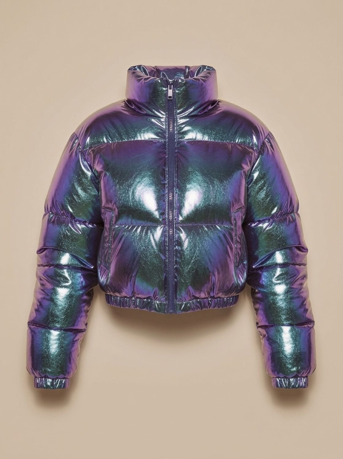 Scarlett | Chaqueta plumífera corta y brillante con cremallera para mujer