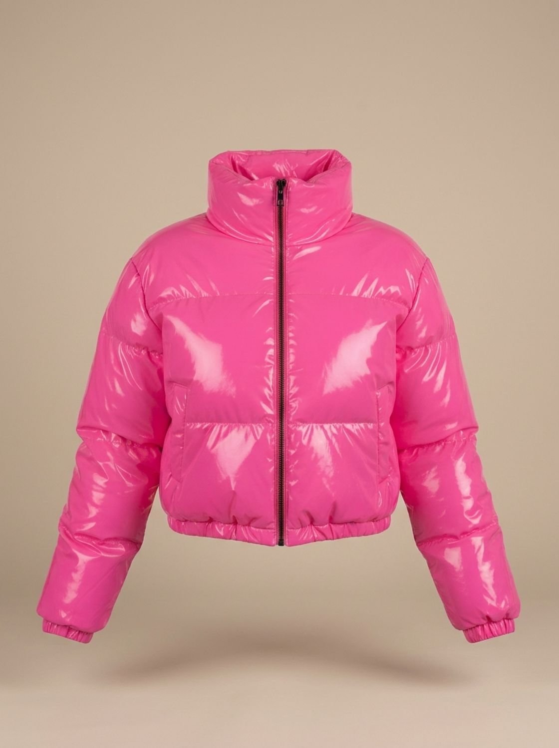 Scarlett | Chaqueta plumífera corta y brillante con cremallera para mujer