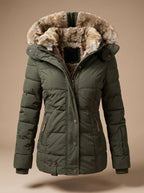 Evelyn | Women's Padded Winter Puffer Coat with Faux Fur Hood