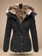 Evelyn | Women's Padded Winter Puffer Coat with Faux Fur Hood
