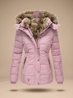Evelyn | Women's Padded Winter Puffer Coat with Faux Fur Hood