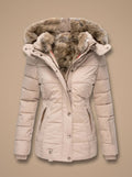 Evelyn | Women's Padded Winter Puffer Coat with Faux Fur Hood