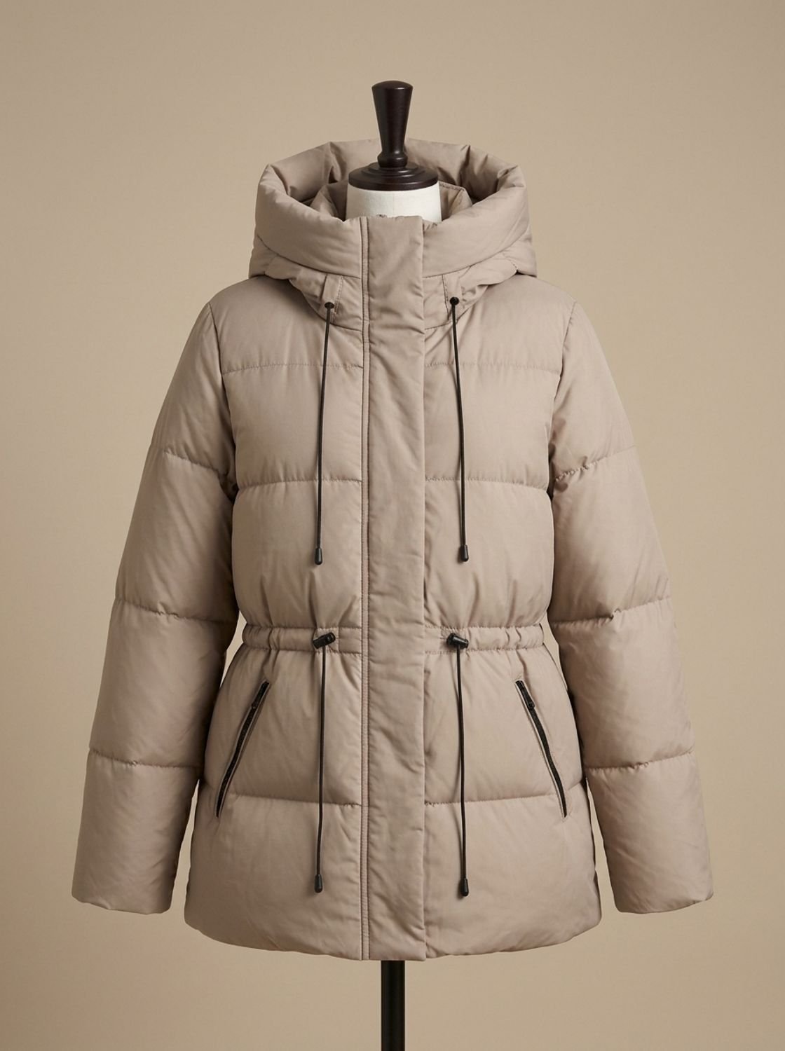 Amelia | Chaqueta plumífera corta y entallada con capucha de pelo sintético para mujer