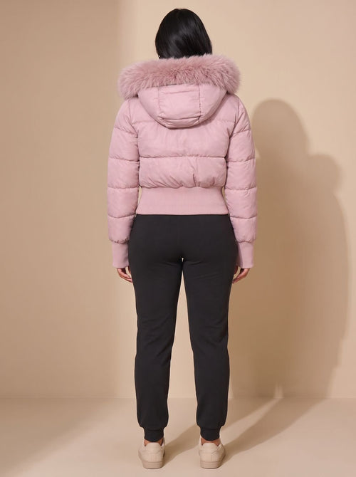 Amelia | Women's Cropped, Fitted Puffer Jacket with Faux Fur Hood