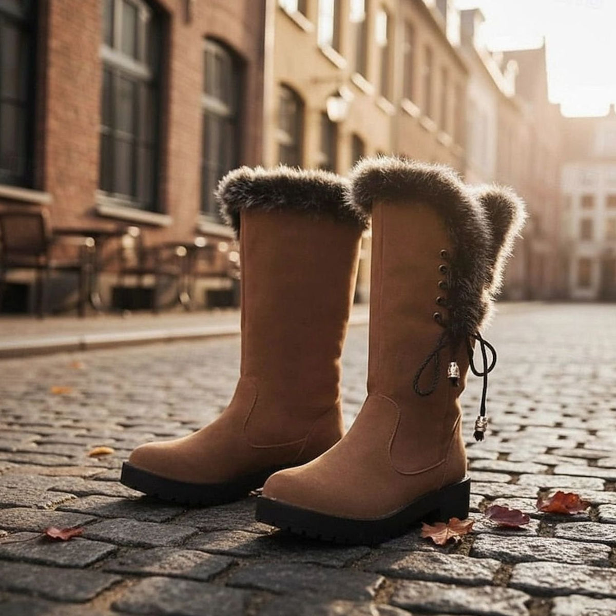 Emma | Women's knee-high snow boots with fur trim and low heel