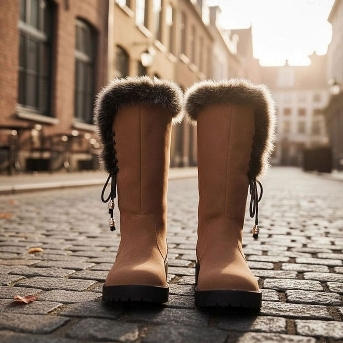 Emma | Women's knee-high snow boots with fur trim and low heel