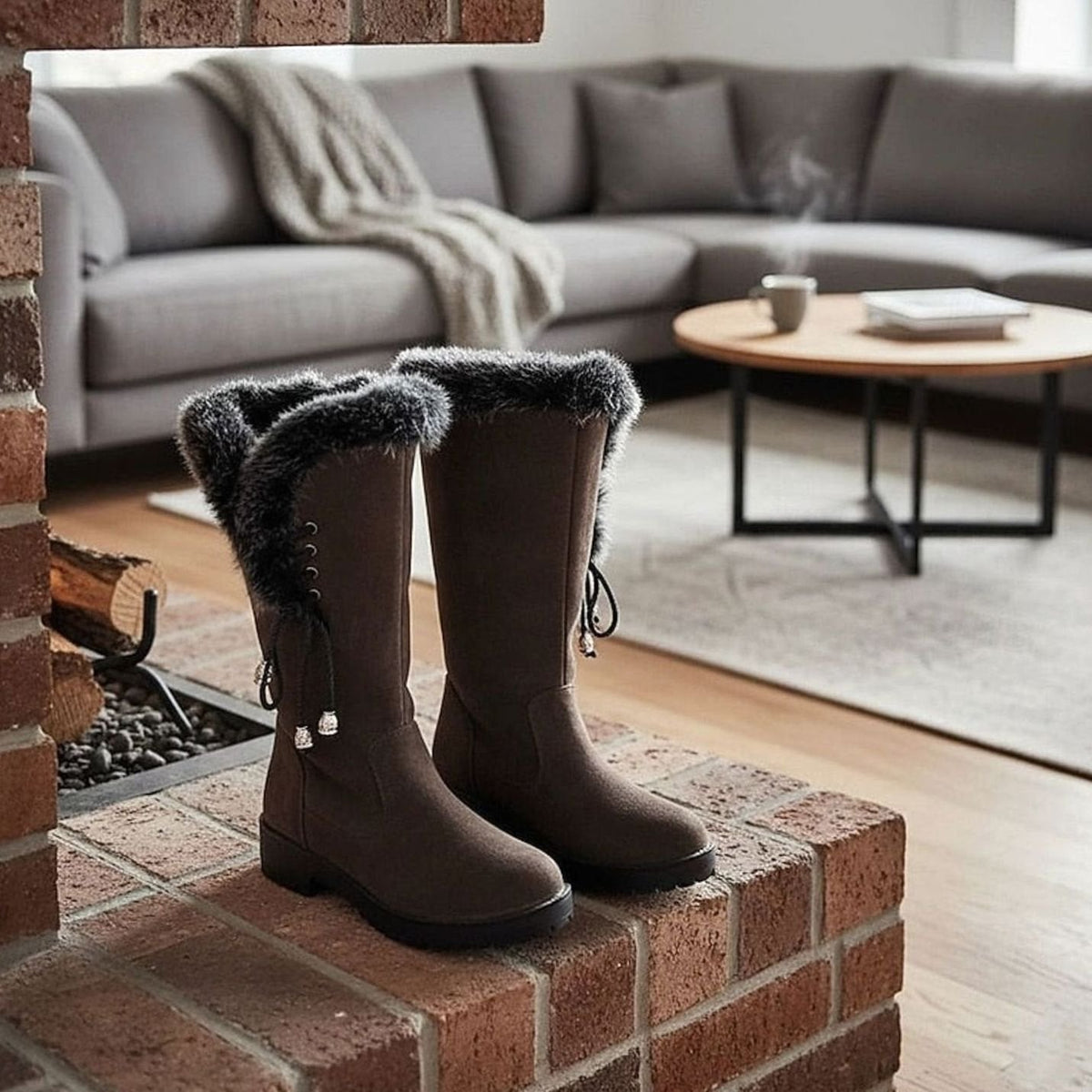Emma | Women's knee-high snow boots with fur trim and low heel