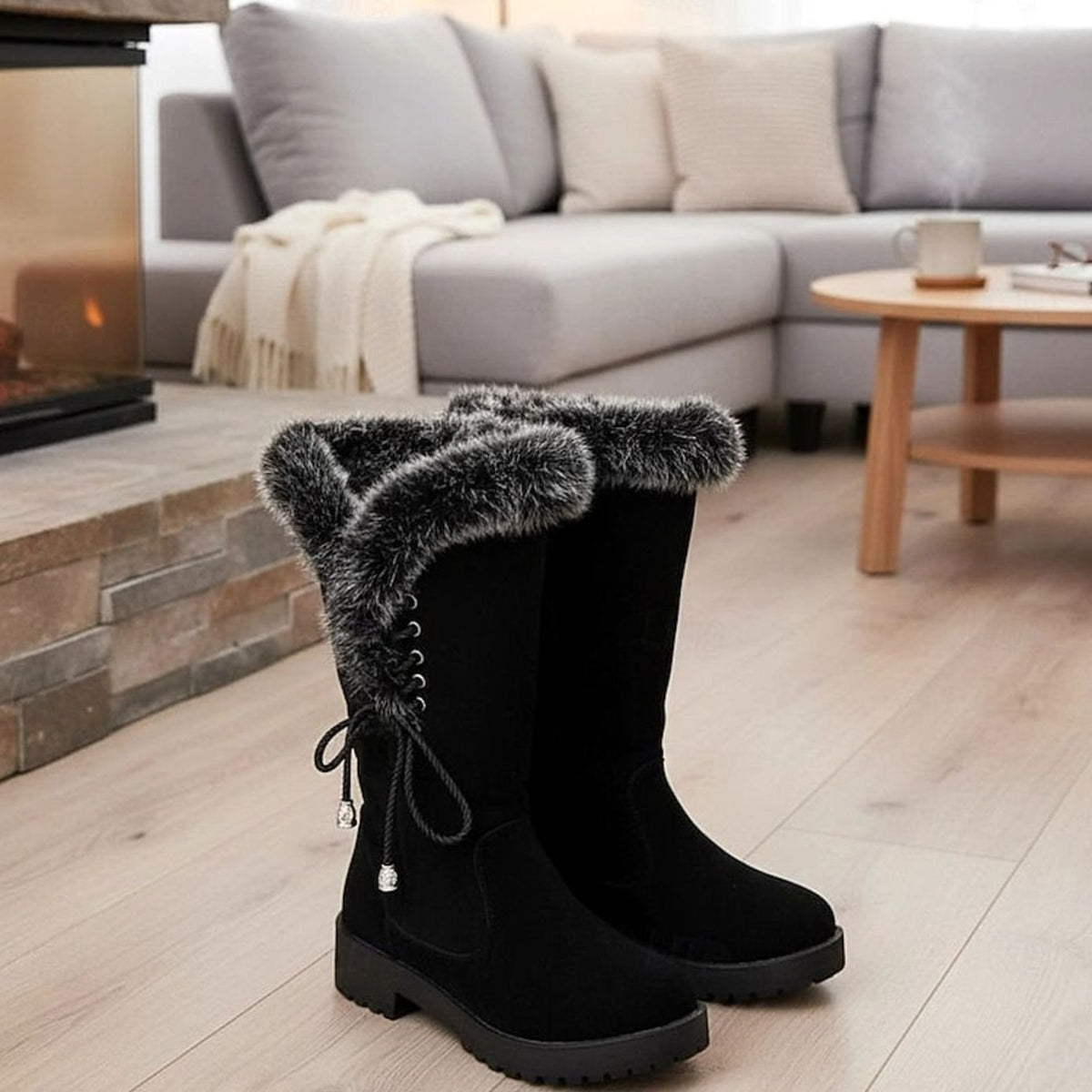 Emma | Women's knee-high snow boots with fur trim and low heel