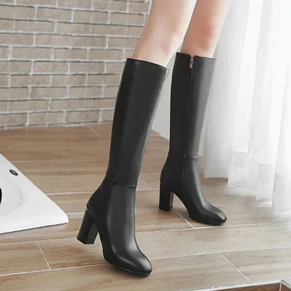 Evelyn | Women's knee-high block heel boots with side zipper