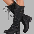 Victoria | Botas militares para mujer hasta la rodilla con cordones y hebilla
