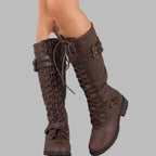 Victoria | Botas militares para mujer hasta la rodilla con cordones y hebilla