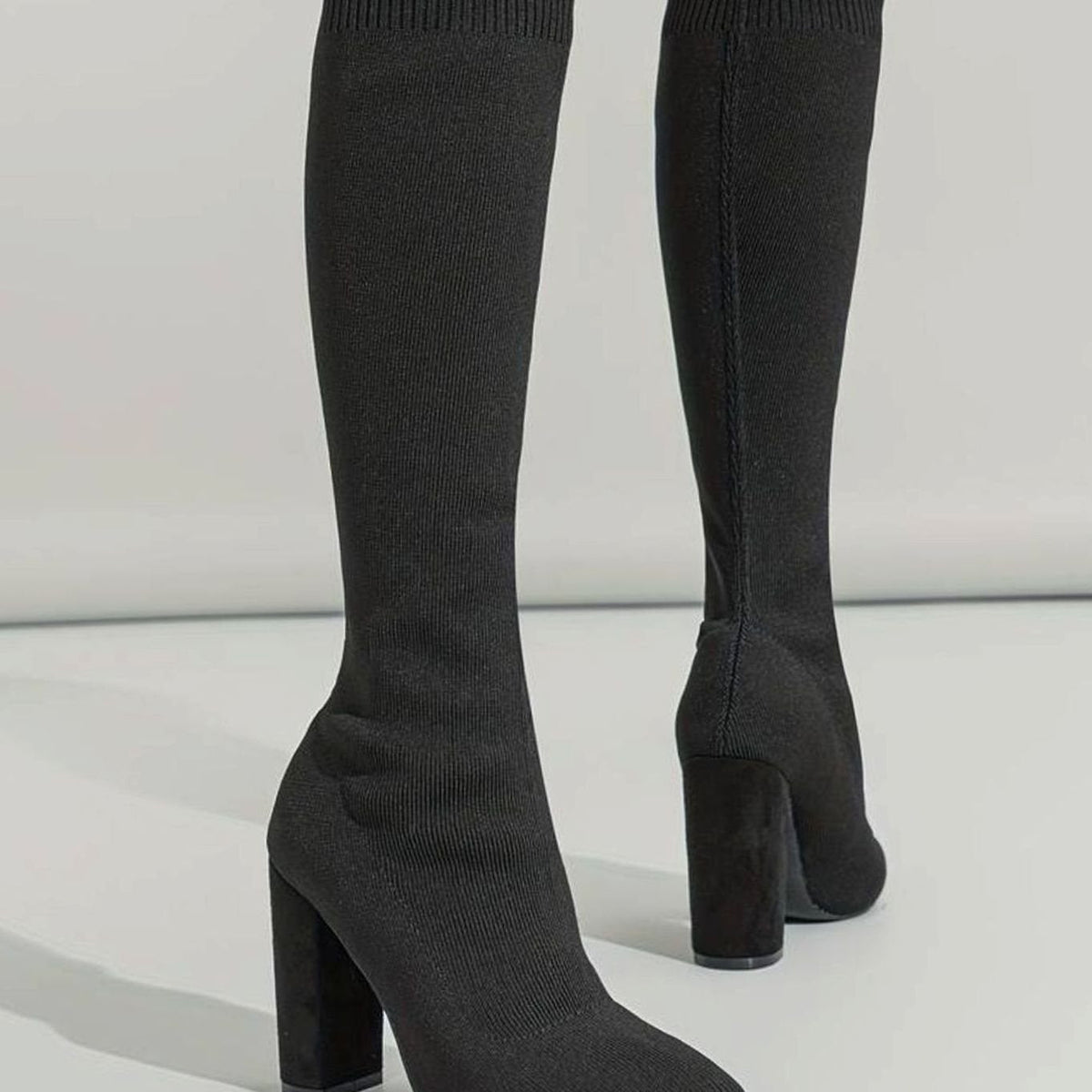 Camila | Women's knee-high knit sock boots with block heel