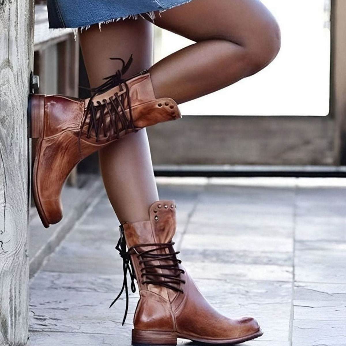 Aria | Botas de media caña efecto piel para mujer con cordones