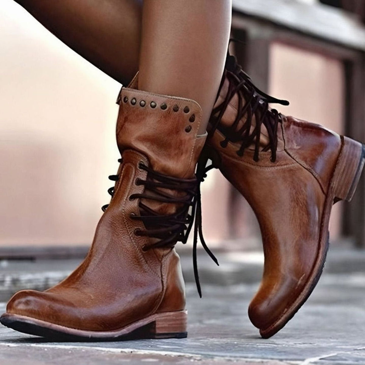Aria | Botas de media caña efecto piel para mujer con cordones