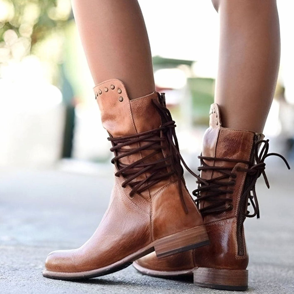 Aria | Botas de media caña efecto piel para mujer con cordones