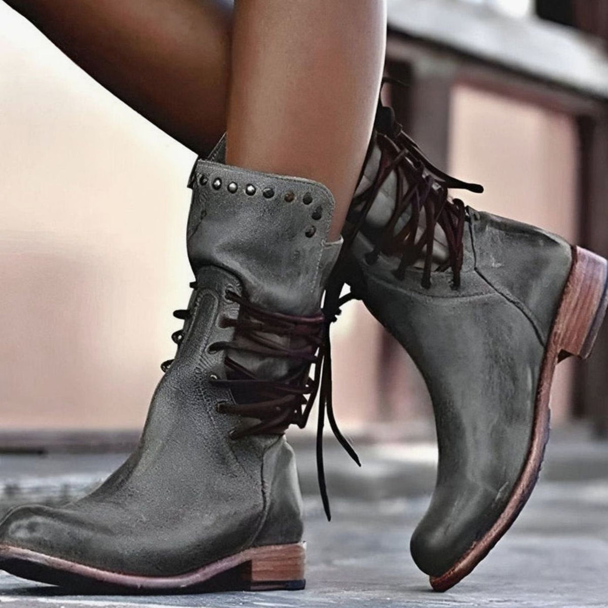 Aria | Botas de media caña efecto piel para mujer con cordones