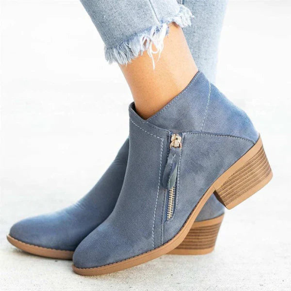 Sophia | Women's suede ankle boots with low heel and side zipper