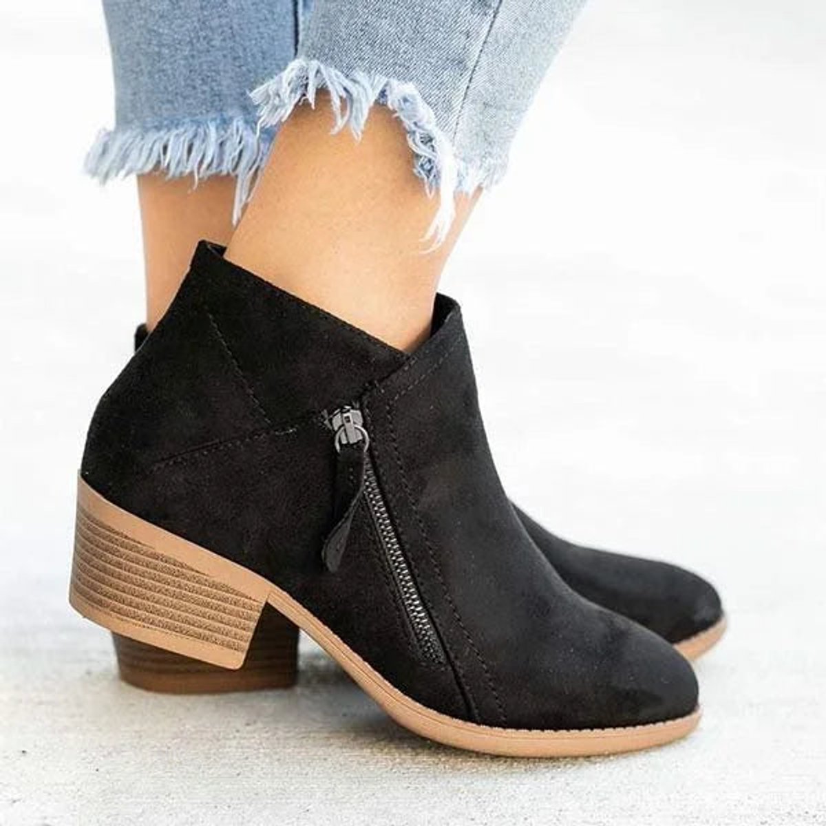 Sophia | Women's suede ankle boots with low heel and side zipper