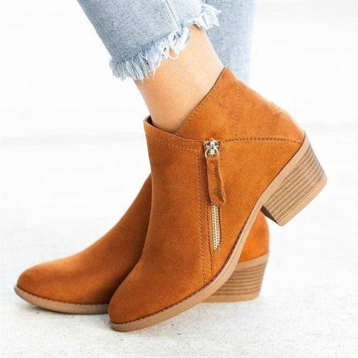 Sophia | Women's suede ankle boots with low heel and side zipper