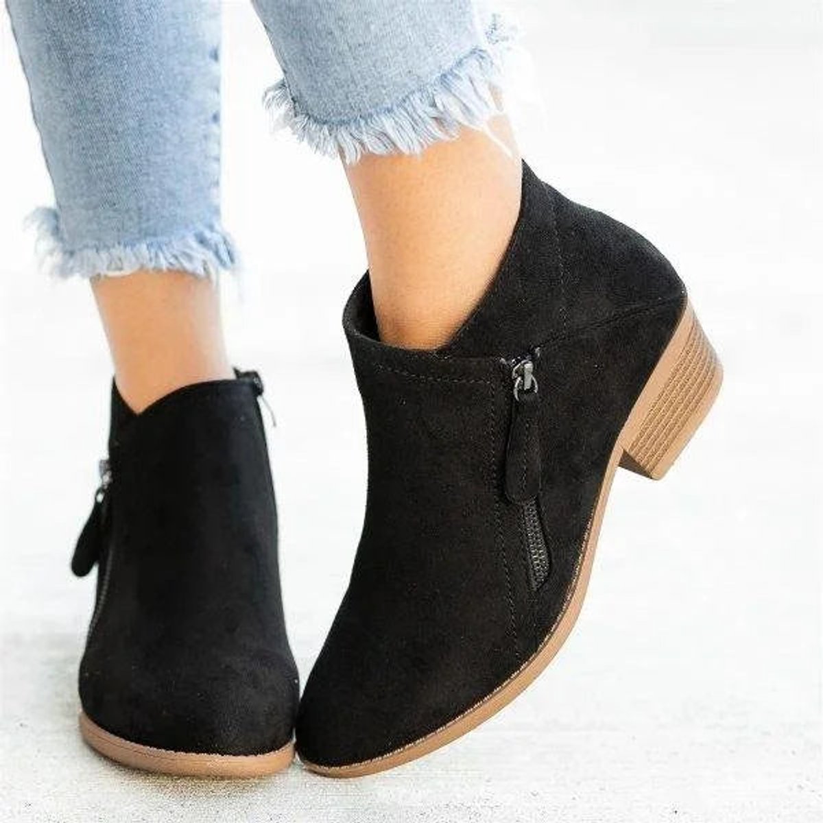 Sophia | Women's suede ankle boots with low heel and side zipper
