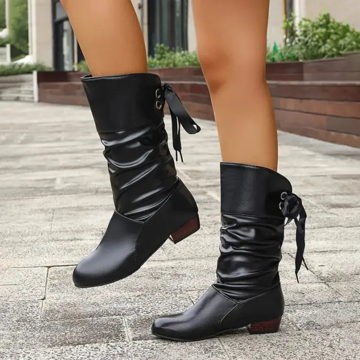 Charlotte | Women's mid-calf lace-up boots with block heels