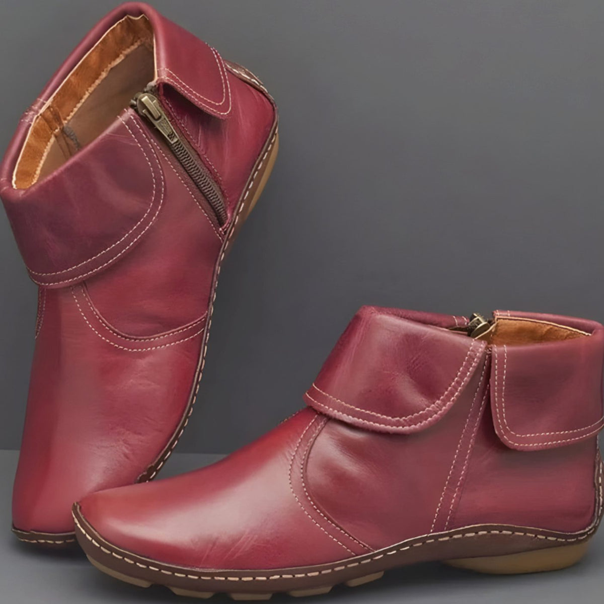 Olivia | Women's waterproof leather orthopedic ankle boots with side zipper