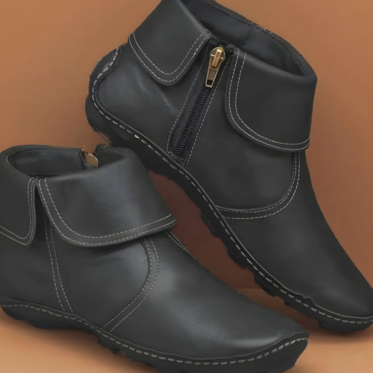 Olivia | Women's waterproof leather orthopedic ankle boots with side zipper