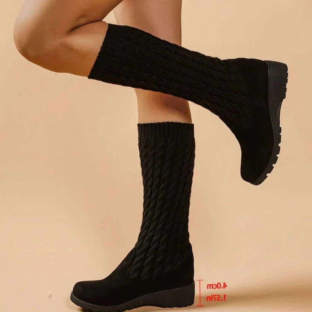 Layla | Women's knee-high suede orthopedic wedge boots with cable knit