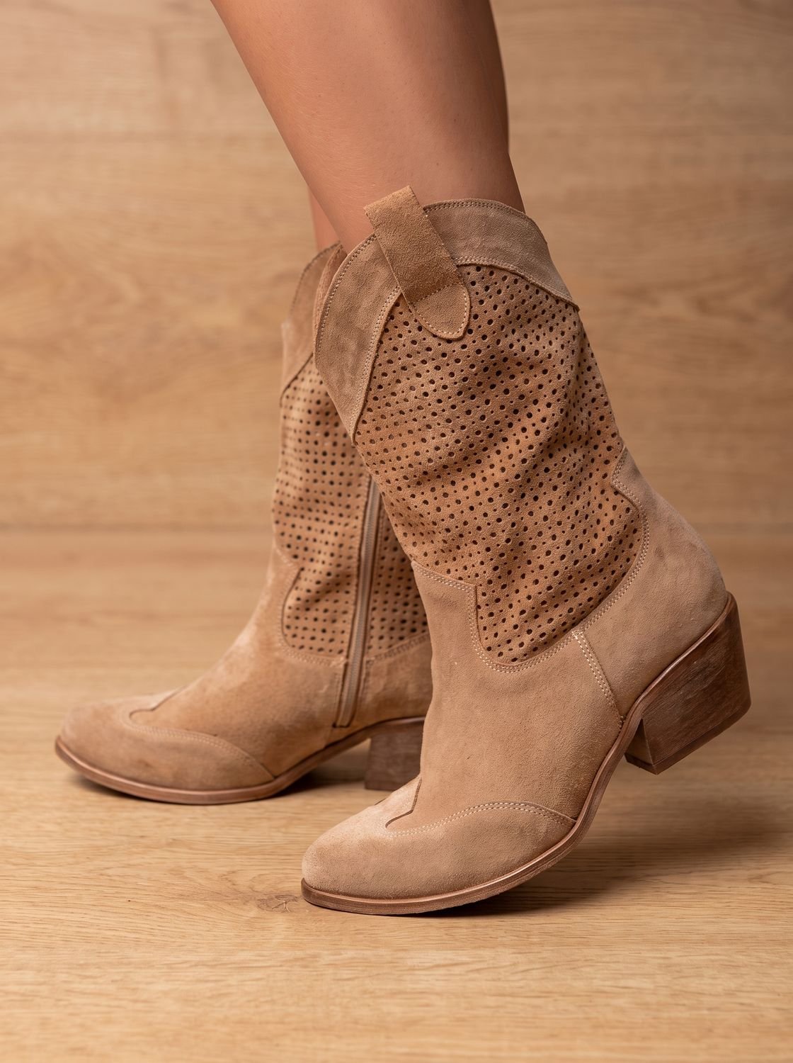 Camila | Women's orthopedic perforated suede western boots with block heel